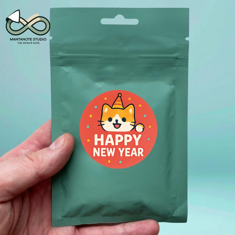 สติ๊กเกอร์ปีใหม่ Happy New Year | สติ๊กเกอร์ตกแต่งของขวัญปีใหม่ | สติ๊กเกอร์ถุงขนม แพ็กเกจของขวัญ - Image 4