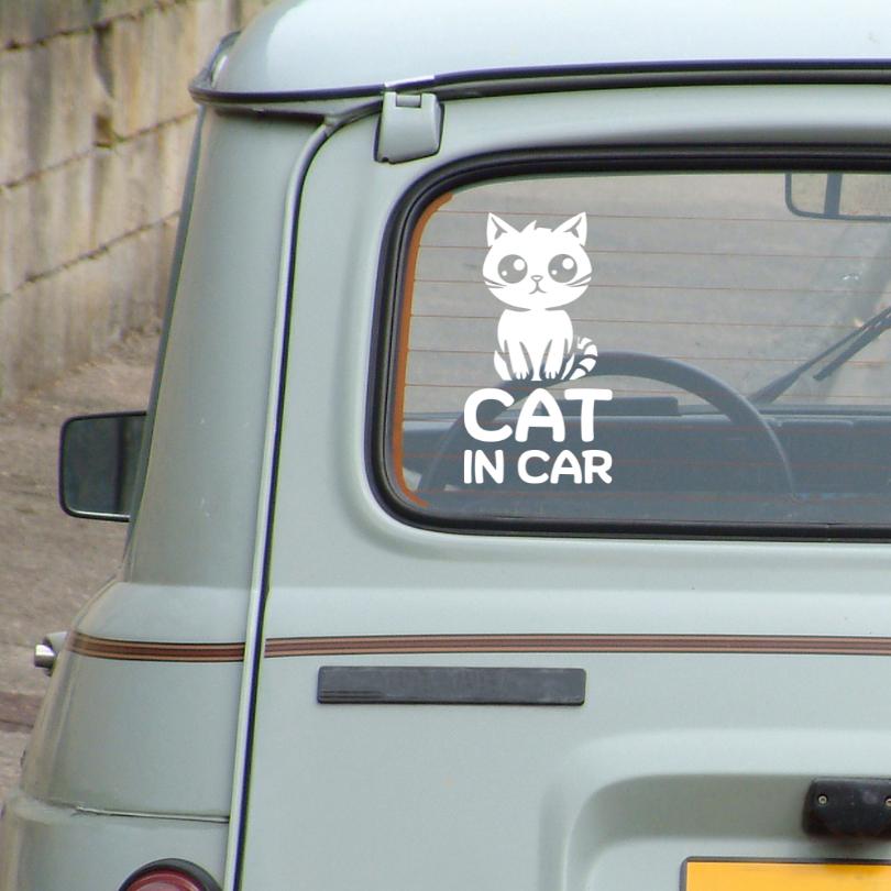 สติกเกอร์ Cat in Car ในรถมีแมว PVC OUTDOOR ทนน้ำทนแดด ไดคัทสีขาว - Image 3