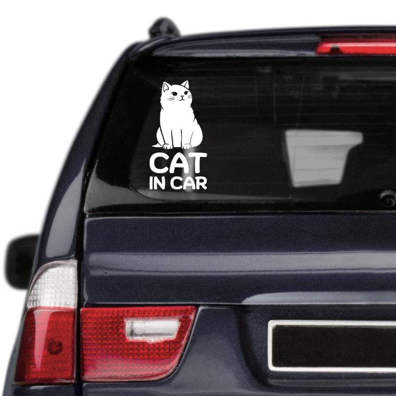 สติกเกอร์ Cat in Car ในรถมีแมว PVC OUTDOOR ทนน้ำทนแดด ไดคัทสีขาว - Image 8