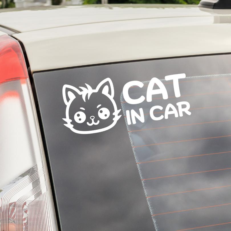สติกเกอร์ Cat in Car ในรถมีแมว PVC OUTDOOR ทนน้ำทนแดด ไดคัทสีขาว - Image 4