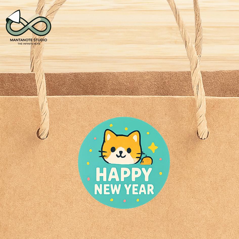 สติ๊กเกอร์ปีใหม่ Happy New Year | สติ๊กเกอร์ตกแต่งของขวัญปีใหม่ | สติ๊กเกอร์ถุงขนม แพ็กเกจของขวัญ - Image 3