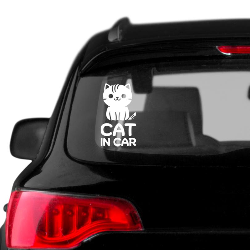 สติกเกอร์ Cat in Car ในรถมีแมว PVC OUTDOOR ทนน้ำทนแดด ไดคัทสีขาว - Image 5