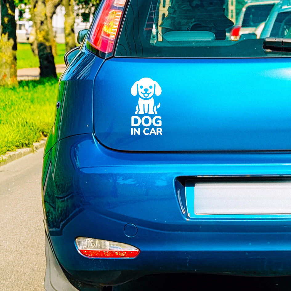 สติ๊กเกอร์ Dog in Car มีหมาในรถ PVC OUTDOOR ทนน้ำทนแดด ไดคัทสีขาว - Image 7