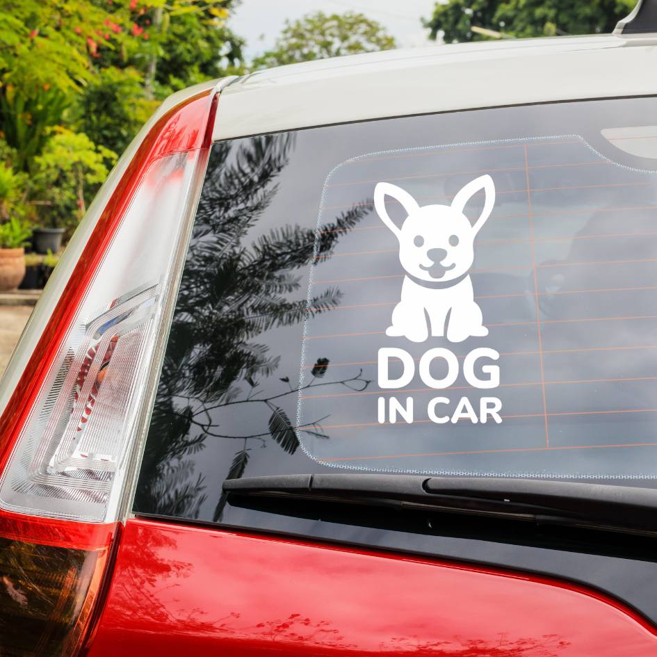 สติ๊กเกอร์ Dog in Car มีหมาในรถ PVC OUTDOOR ทนน้ำทนแดด ไดคัทสีขาว - Image 4