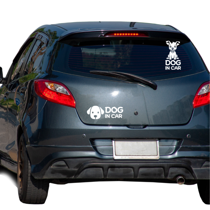 สติ๊กเกอร์ Dog in Car มีหมาในรถ PVC OUTDOOR ทนน้ำทนแดด ไดคัทสีขาว - Image 8