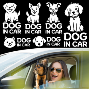 สติ๊กเกอร์ Dog in Car มีหมาในรถ PVC OUTDOOR ทนน้ำทนแดด ไดคัทสีขาว